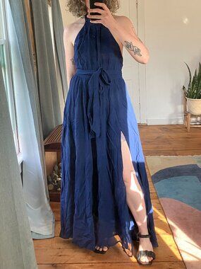 Reformation navy halterneck gown size 6